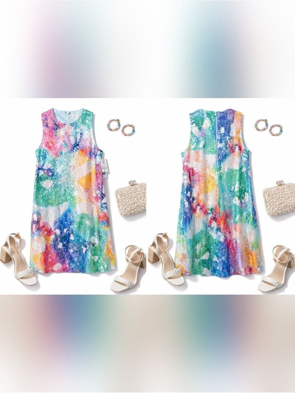 Julia Jordan Watercolor Sequin Sleeveless Shift Dress Size 4 NWT